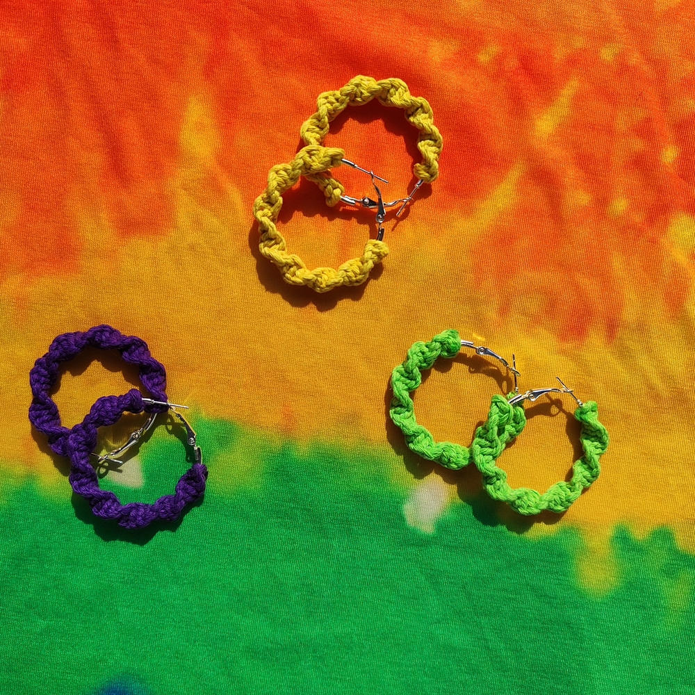 Colorful Crochet Hoop Earrings Set